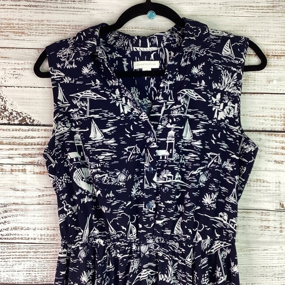 CHARTER CLUB SIZE 10 PETITE NAVY BLUE SCENIC BEACH VACATION SUMMER DRESS - Picture 8 of 16